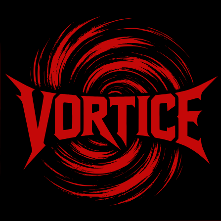 Assinatura visual vermelha e preta da Banda Vórtice